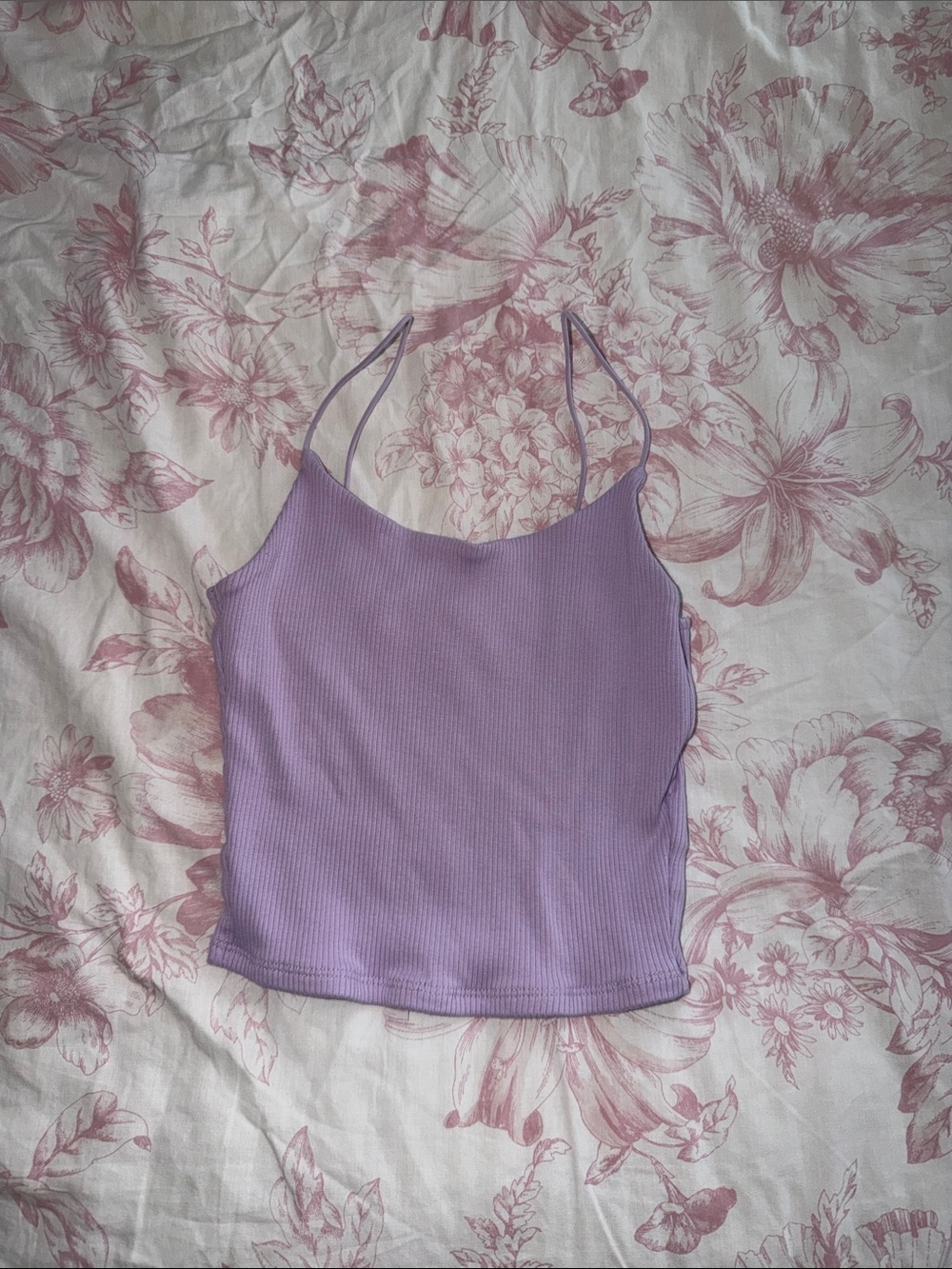 Garage Lilac Ribbed Spaghetti-Strap Crop Top